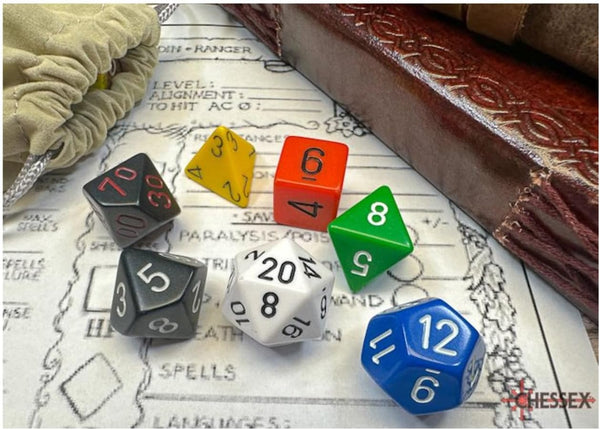 Nostalgia GM Opaque Dice with Numbers 16mm (5/8in) Set of 7 Dice Chessex