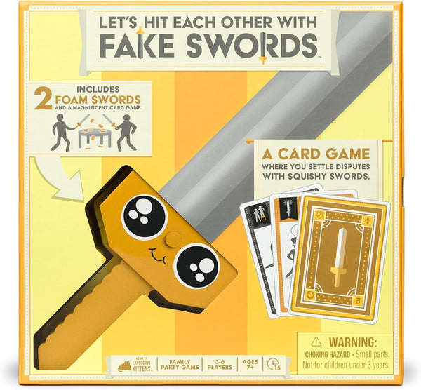 Exploding Kittens Presents: Let's Hit Each Other with Fake Swords - Sword-Fighting Card & Board Games for Family Fun - for Adults, Teens & Kids Age 7+ - 3-6 Players - includes 2 Foam Swords, 72 Cards