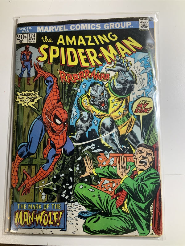 The Amazing Spider-Man #124, Marvel Comics 1973 VG- 1st Man-Wolf! 1.5 FAIR/GOOD (FR/GD)
