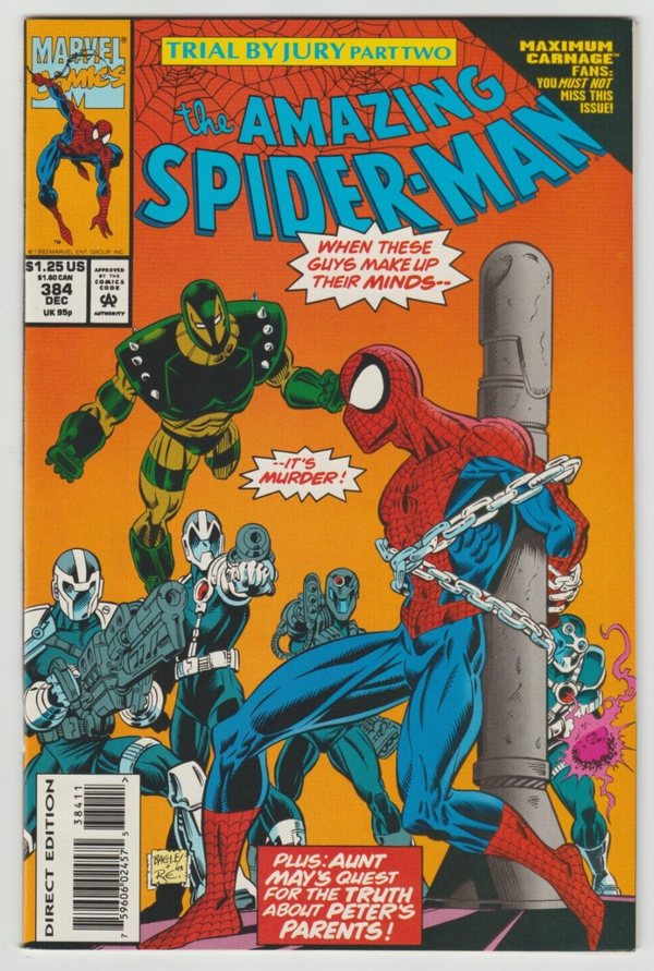 The Amazing Spider-Man #384 December 1993 Marvel Comic Trial by Jury 7.5 VERY FINE- (VF-)