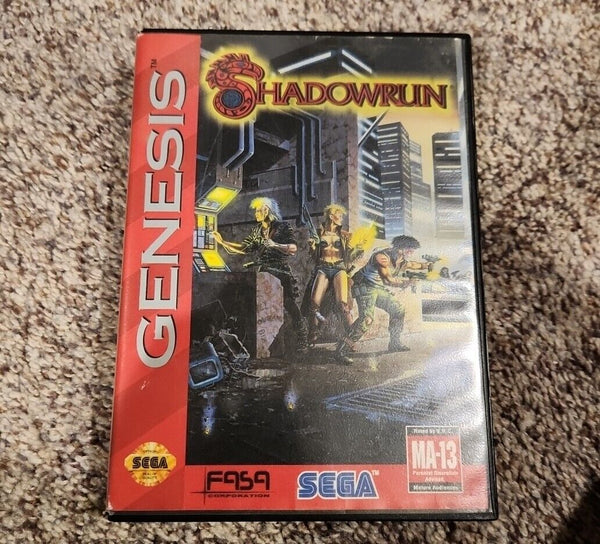 USED**** Shadowrun (Sega Genesis, 1994) — Cib Cartridge Case And Manual